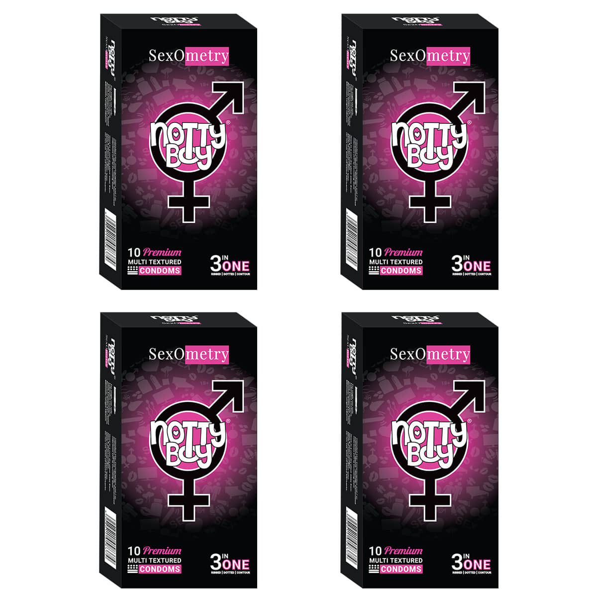 NottyBoy 3-IN-One MultiTextured Dotted Ribbed Contoured Condoms - 40 Units