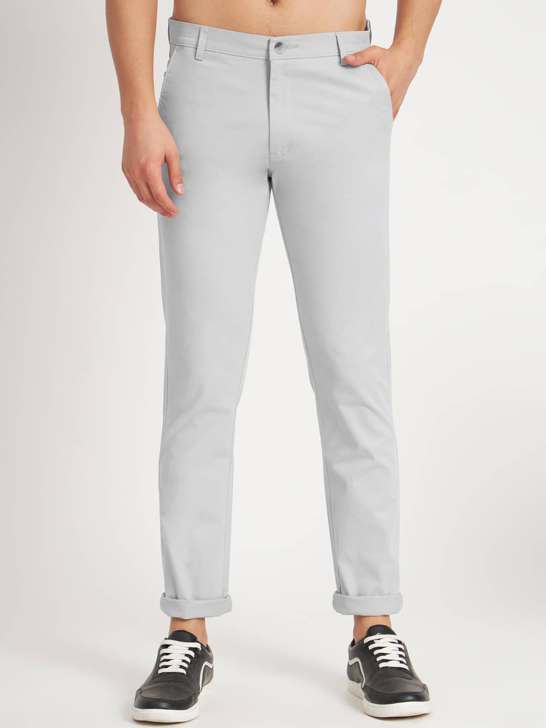 RAGZO Regular Flat Men's Chinos - Light Grey ( Pack of 1 ) - Trousers | Buy online on ZillyBuy