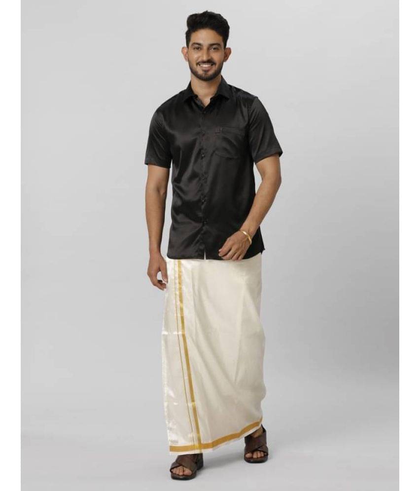     			Ramraj cotton Black Polyester Slim Fit Men's Dhoti Kurta Set ( Pack of 1 )