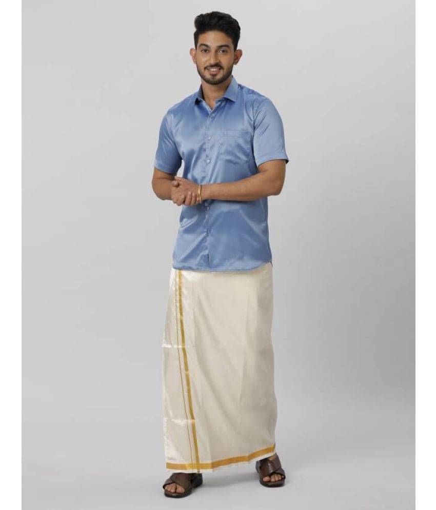 Ramraj cotton Blue Polyester Slim Fit Men's Dhoti Shirt Set ( Pack of 1 )     			Ramraj cotton Blue Polyester Slim Fit Men's Dhoti Shirt Set ( Pack of 1 )