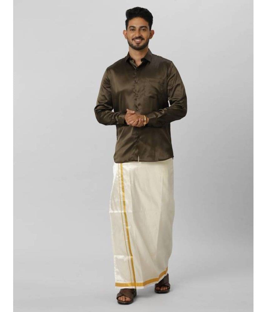 Ramraj cotton Brown Polyester Slim Fit Men's Dhoti Shirt Set ( Pack of 1 ) Ramraj cotton Brown Polyester Slim Fit Men's Dhoti Shirt Set ( Pack of 1 )