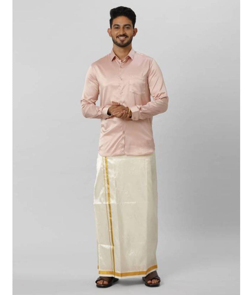     			Ramraj cotton Light Pink Polyester Slim Fit Men's Dhoti Shirt Set ( Pack of 1 )
