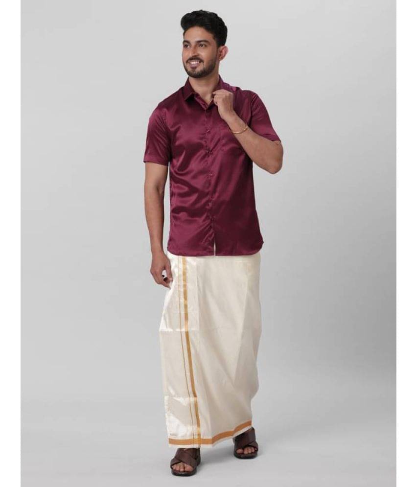 Ramraj cotton Maroon Polyester Slim Fit Men's Dhoti Shirt Set ( Pack of 1 ) Ramraj cotton Maroon Polyester Slim Fit Men's Dhoti Shirt Set ( Pack of 1 )