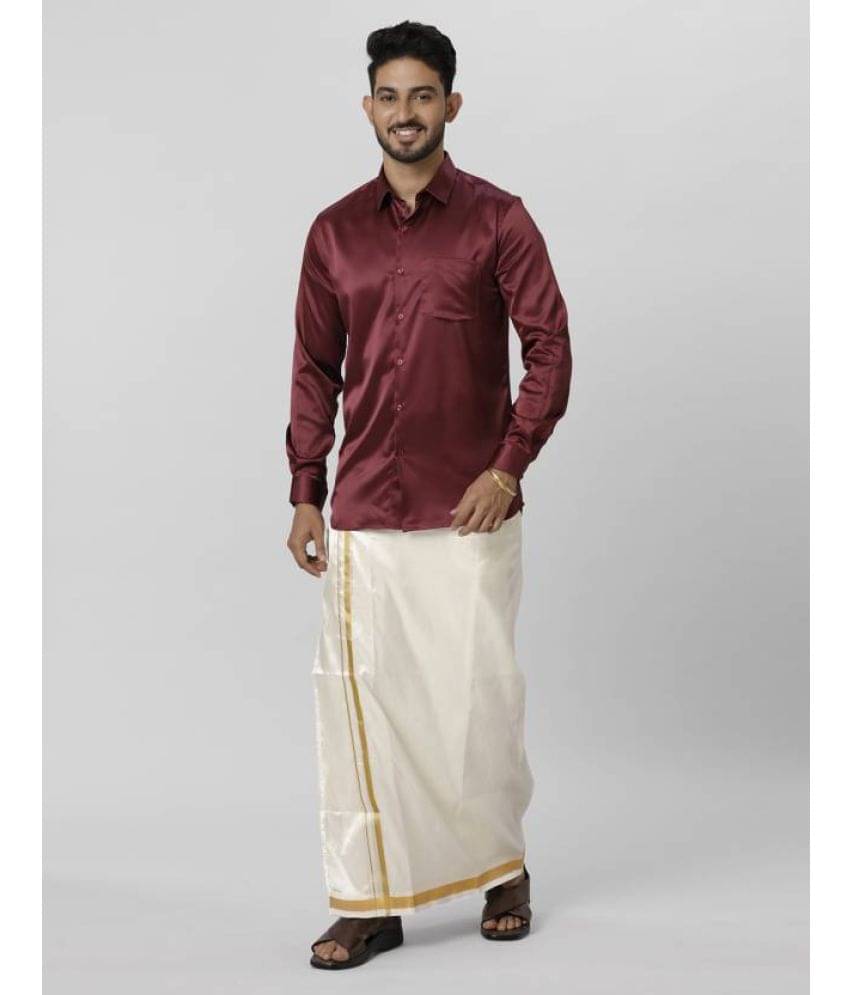 Ramraj cotton Maroon Polyester Slim Fit Men's Dhoti Shirt Set ( Pack of 1 ) Ramraj cotton Maroon Polyester Slim Fit Men's Dhoti Shirt Set ( Pack of 1 )