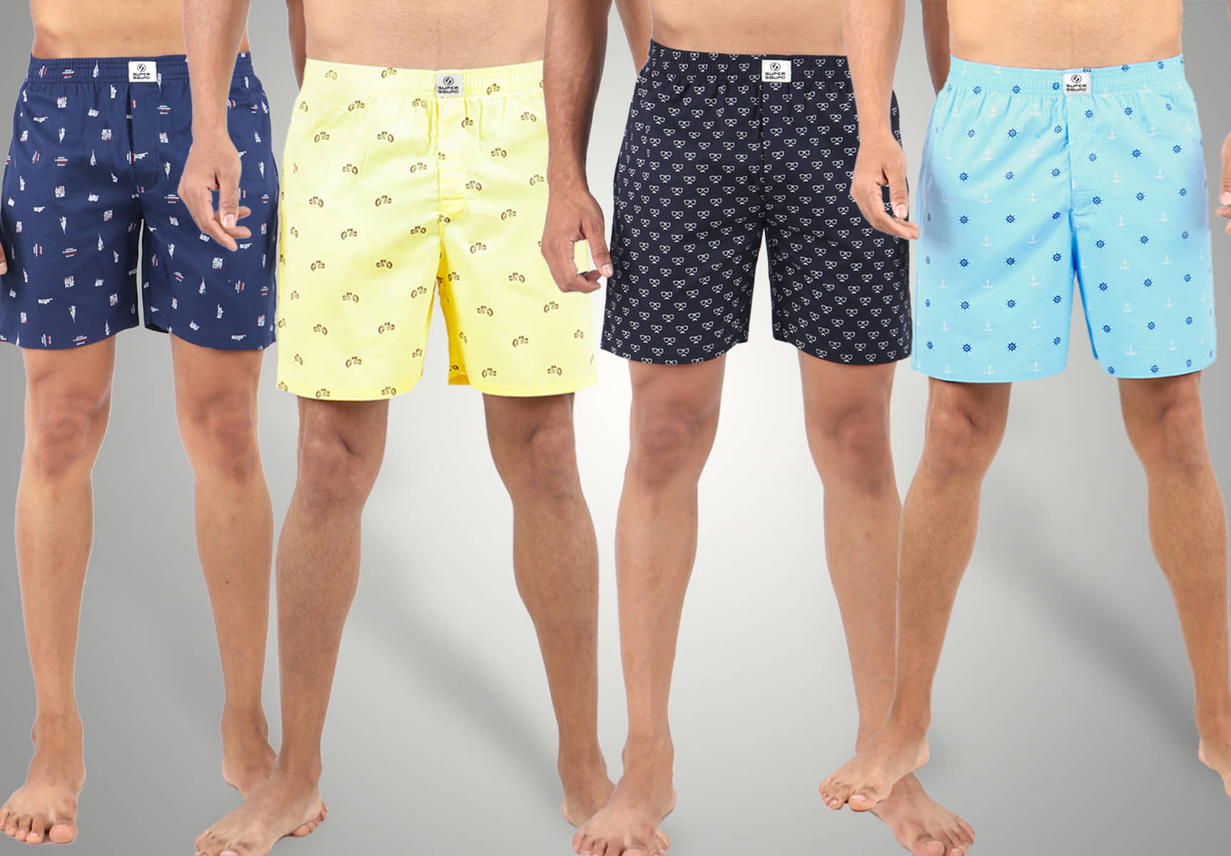 Supersquad Pack of 4 Cotton Boxers For Men's ( Assorted 10 )