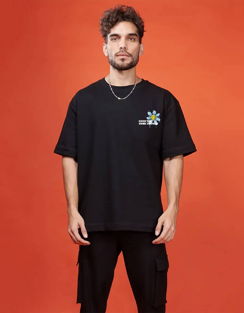 Veirdo Pack of 1 100% Cotton Oversized Fit Men's T-Shirt ( Black )