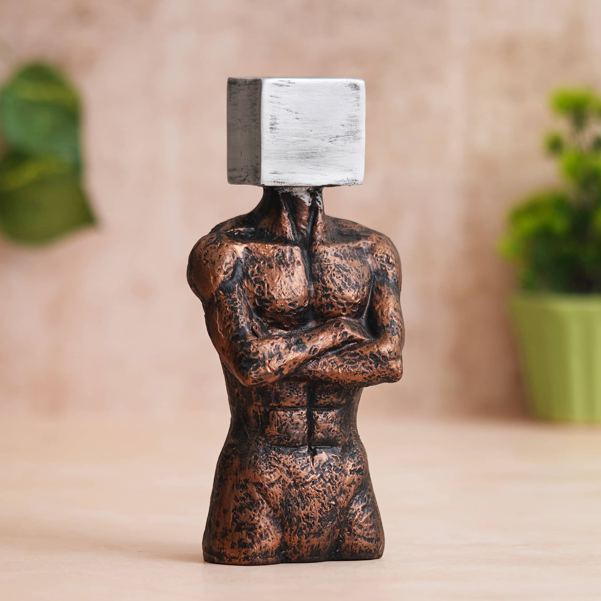     			eCraftIndia Brown Men Statue Square Sign On Face Human Figurine Showpiece