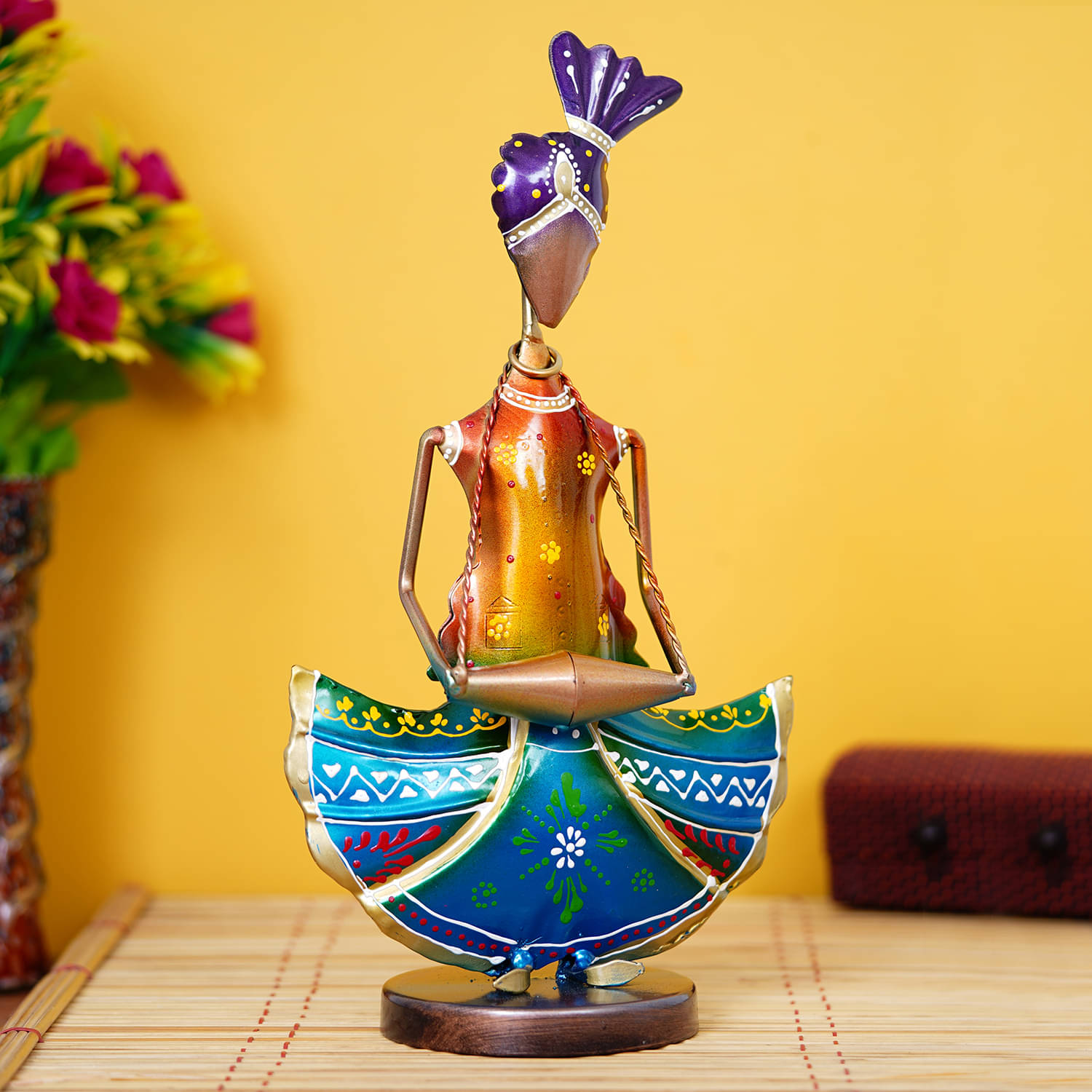     			eCraftIndia Blue & Yellow Tribal Lady Playing Musical Instrument Dholak Decorative Showpiece