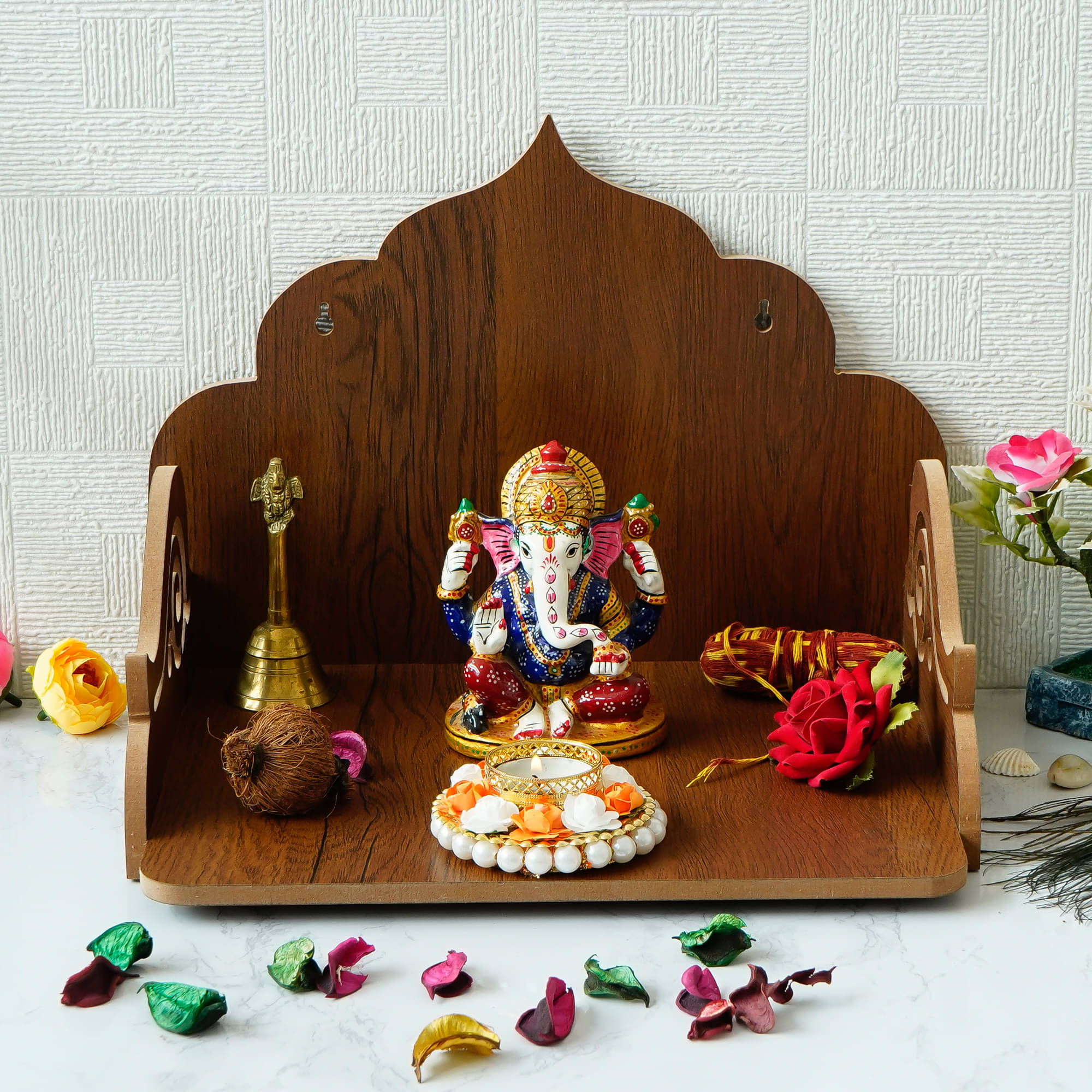eCraftIndia Brown & White Laminated Wood Pooja Temple Mandir eCraftIndia Brown & White Laminated Wood Pooja Temple Mandir