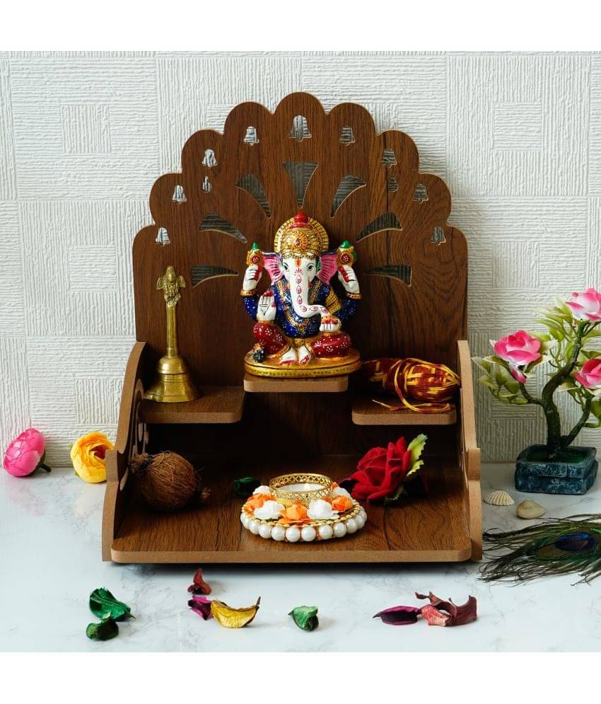 eCraftIndia Brown Om with Bells Design and 3 Shelfs Laminated Wood Pooja Temple eCraftIndia Brown Om with Bells Design and 3 Shelfs Laminated Wood Pooja Temple