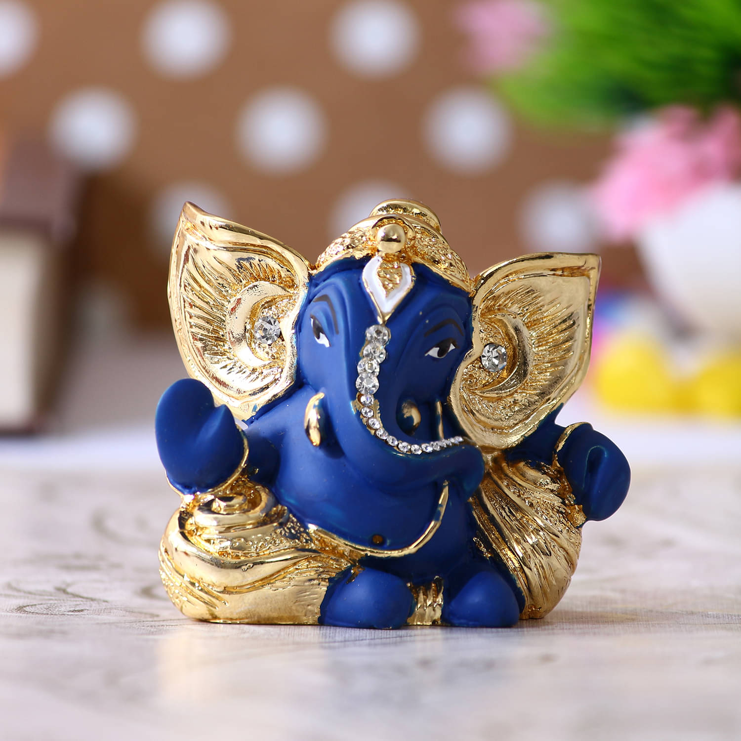     			eCraftIndia Blue & Gold-Toned Handcrafted Lord Ganesha Idol