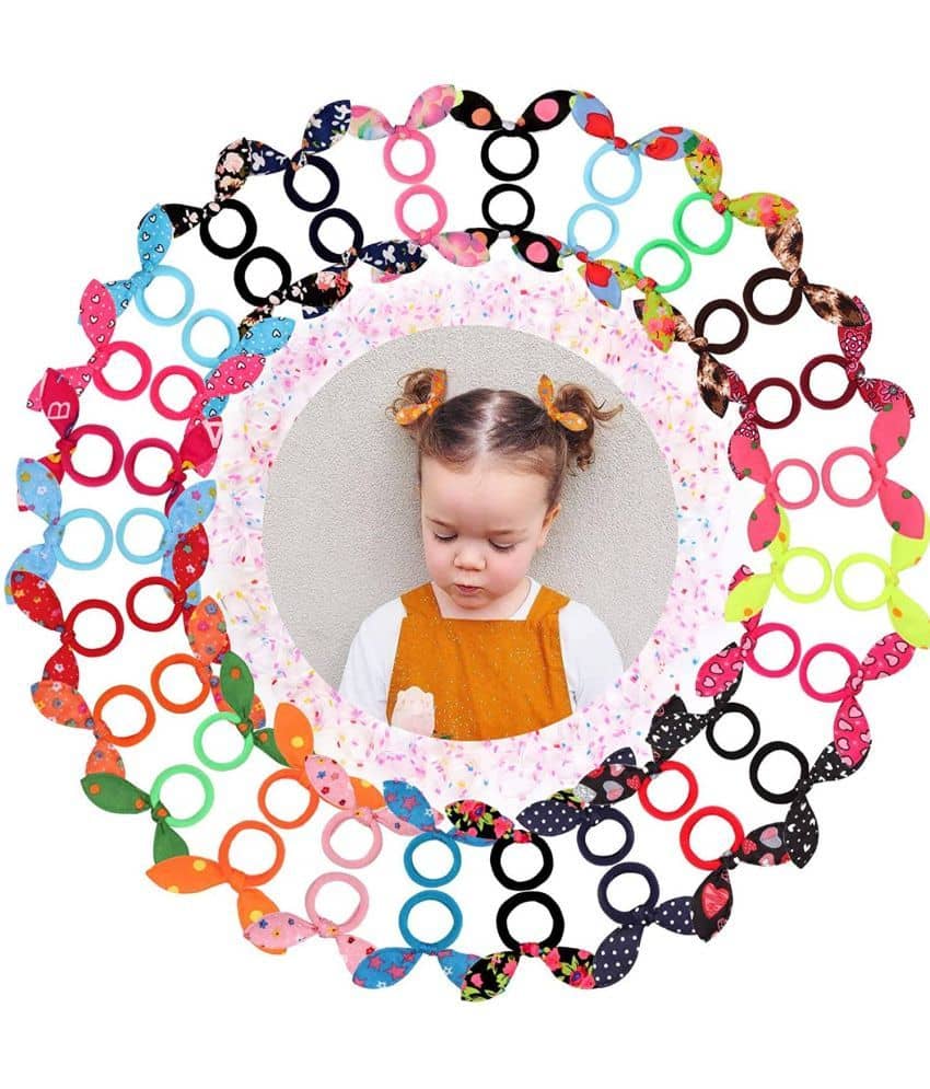 20 Pieces - Rabbit Ear Hair Tie Rubber Bands Style Ponytail Holder, Bunny Ear Rubber Band for Girls (Multicolour) - Jewellery Sets | Buy online on ZillyBuy