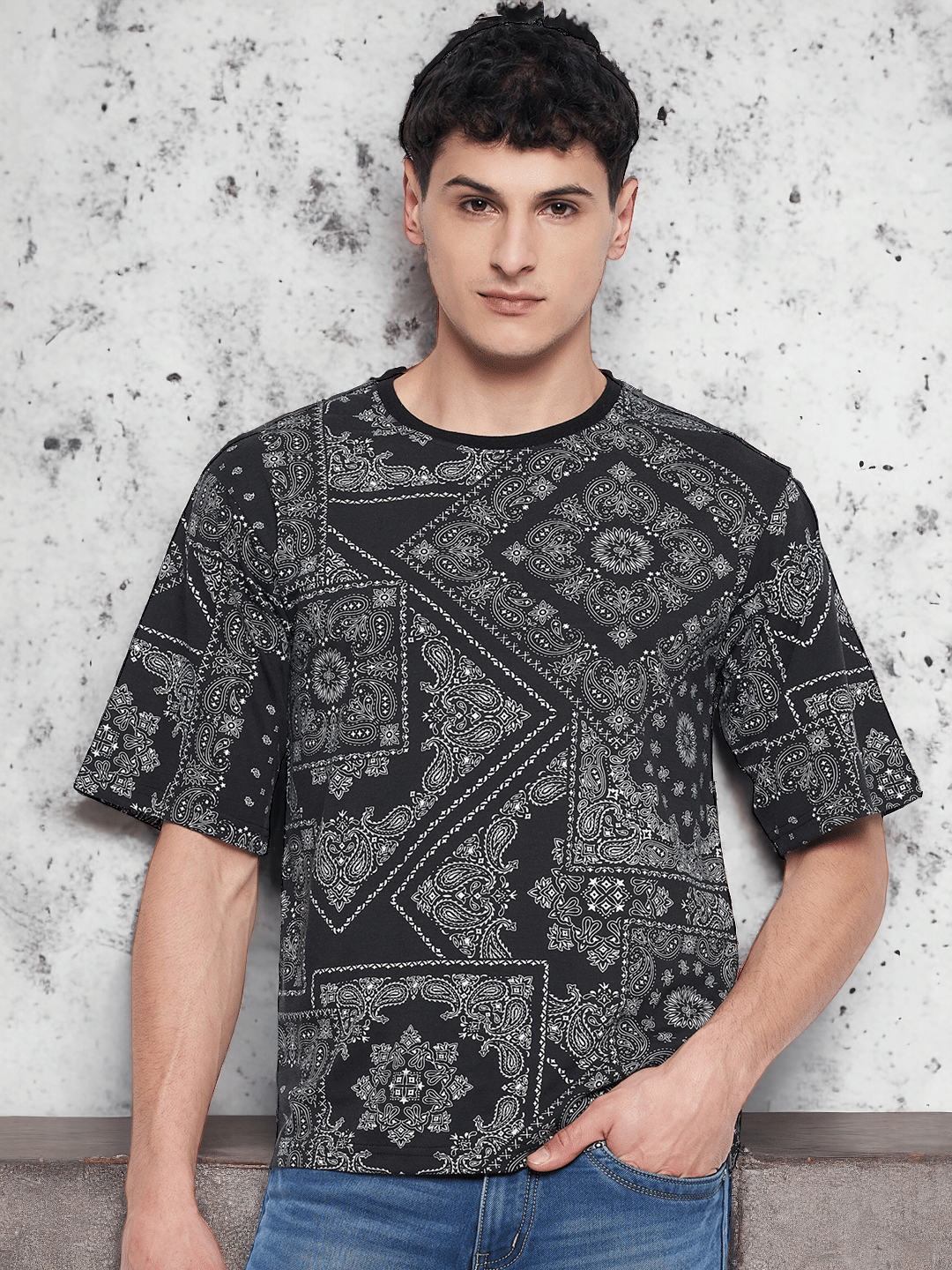 AUSTIZ Pack of 1 Cotton Blend Regular Fit Men's T-Shirt ( Black )