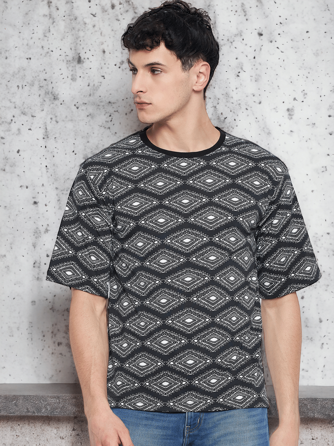 AUSTIZ Pack of 1 Cotton Blend Regular Fit Men's T-Shirt ( Black )