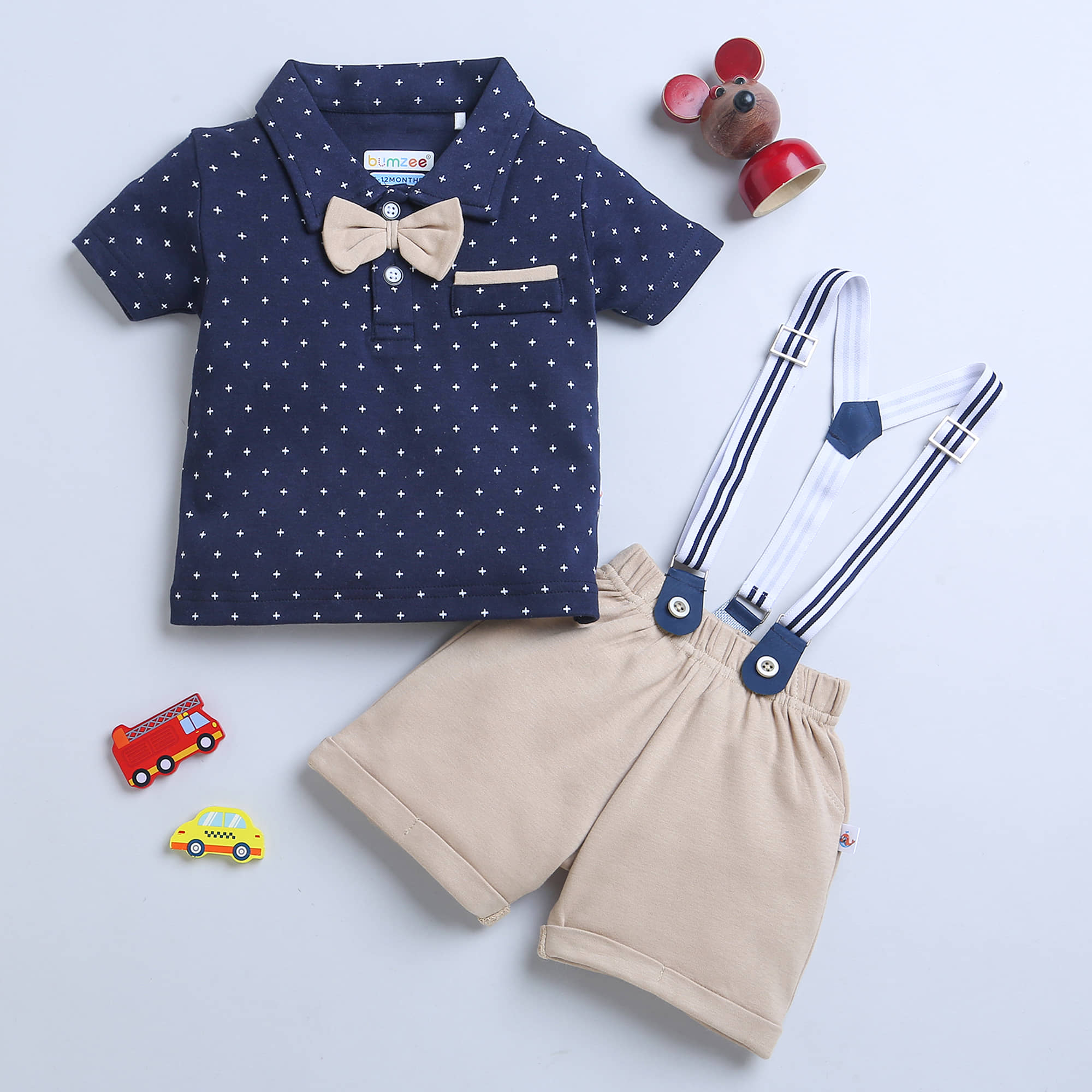 BUMZEE Pack of 1 Boys Cotton T-Shirt & Shorts Set ( Beige )