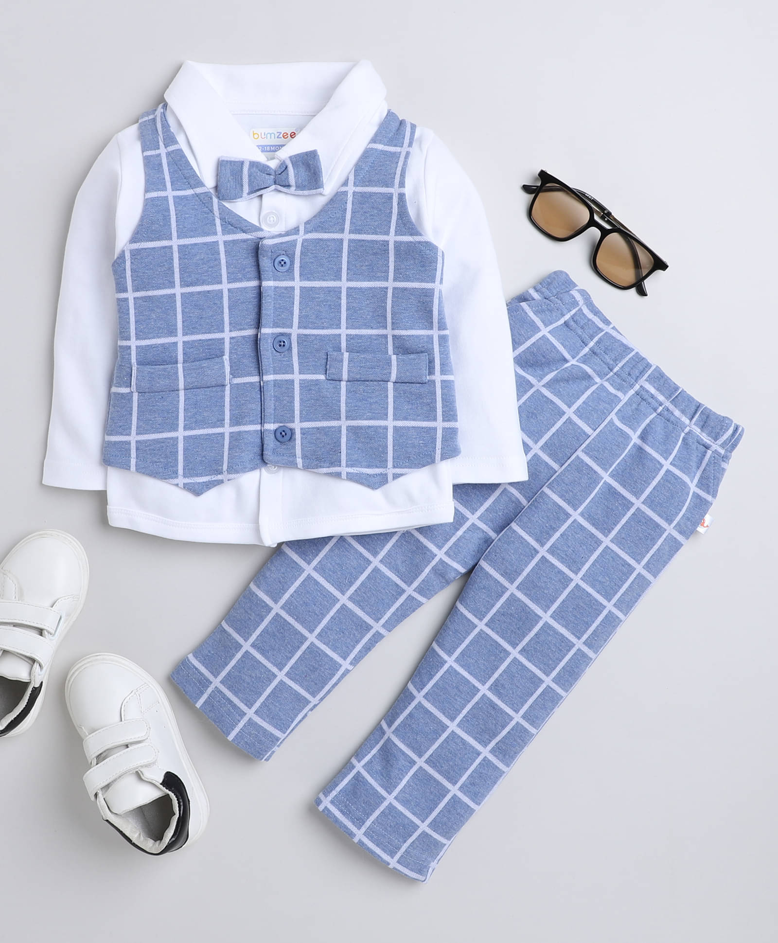     			BUMZEE Pack of 1 Boys Cotton Shirt & Pants Set ( Blue )