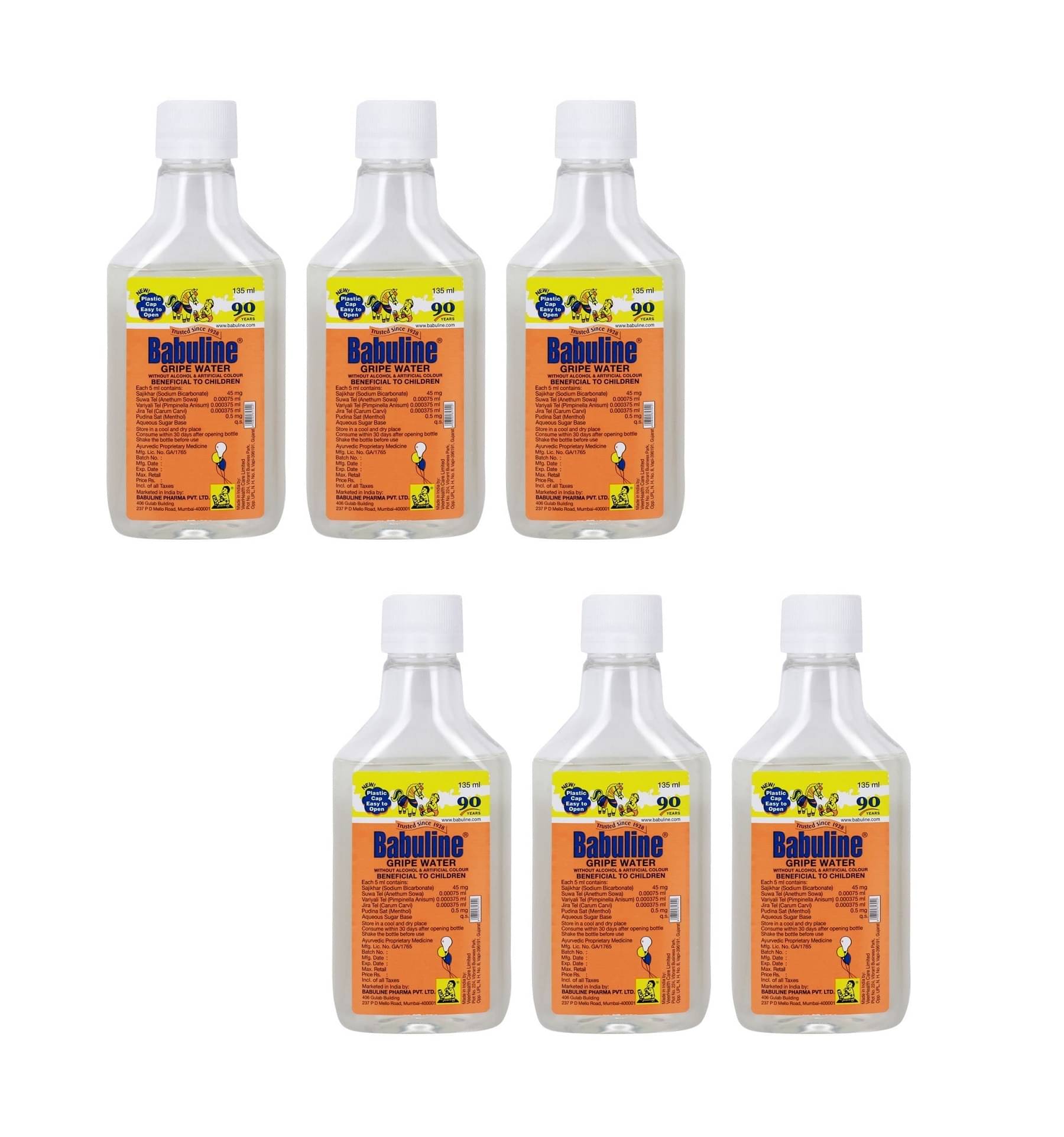 Babuline Gripe Water 135ml - Pack of 6 Babuline Gripe Water 135ml - Pack of 6