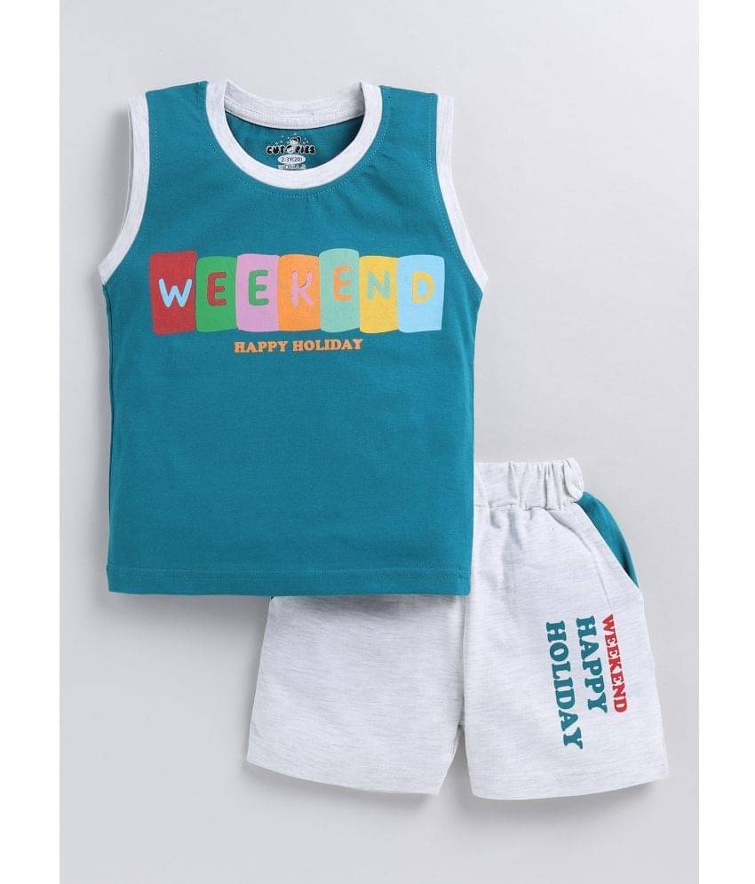     			CUTOPIES Pack of 1 Boys Cotton Blend T-Shirt & Shorts Set ( Blue )