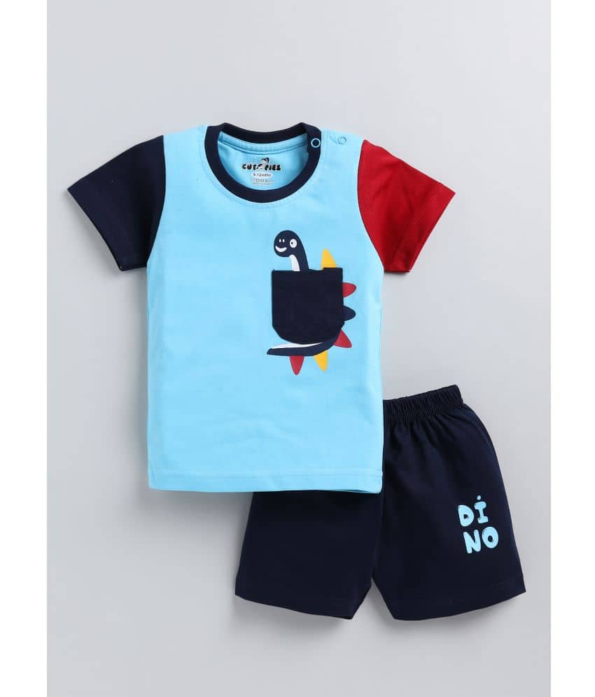 CUTOPIES Pack of 1 Unisex for Baby Cotton Blend T-Shirt & Shorts ( Blue )