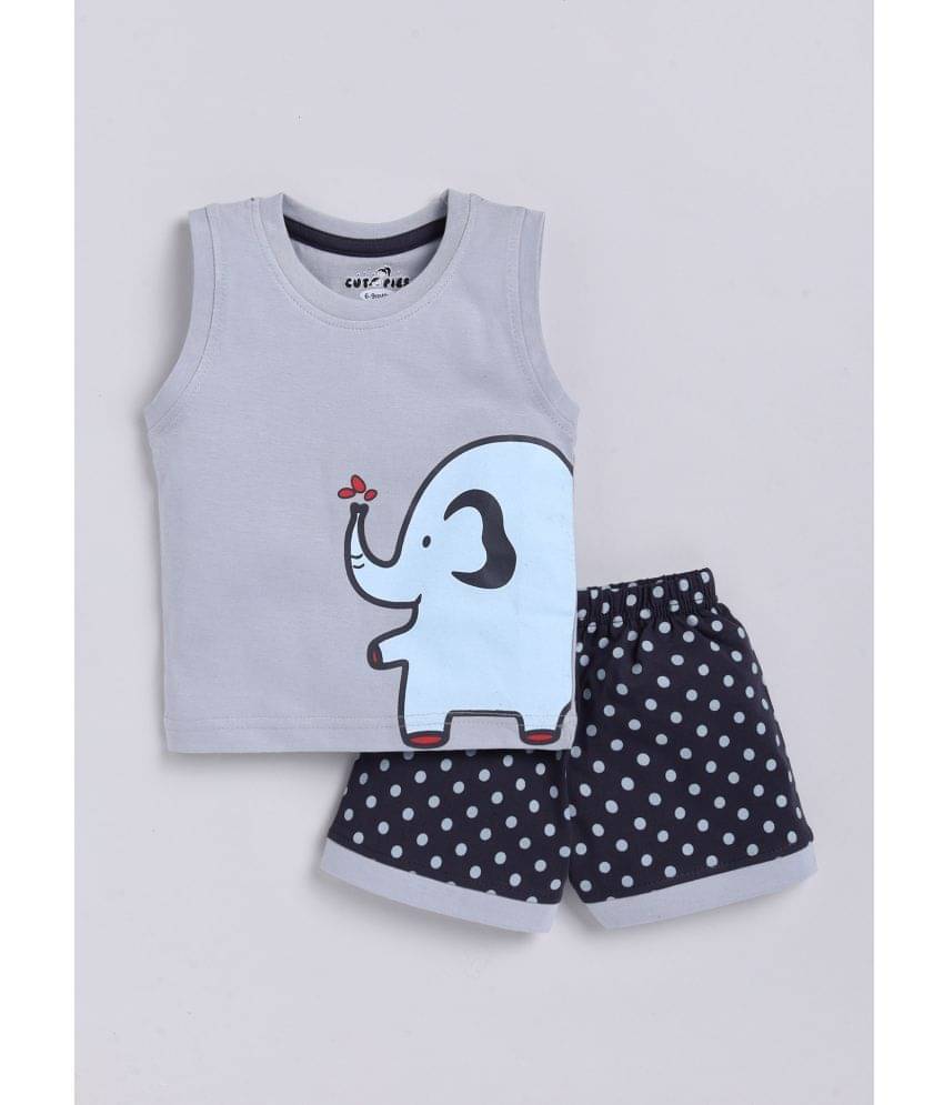     			CUTOPIES Pack of 1 Unisex for Baby Cotton Blend T-Shirt & Shorts ( Gray )