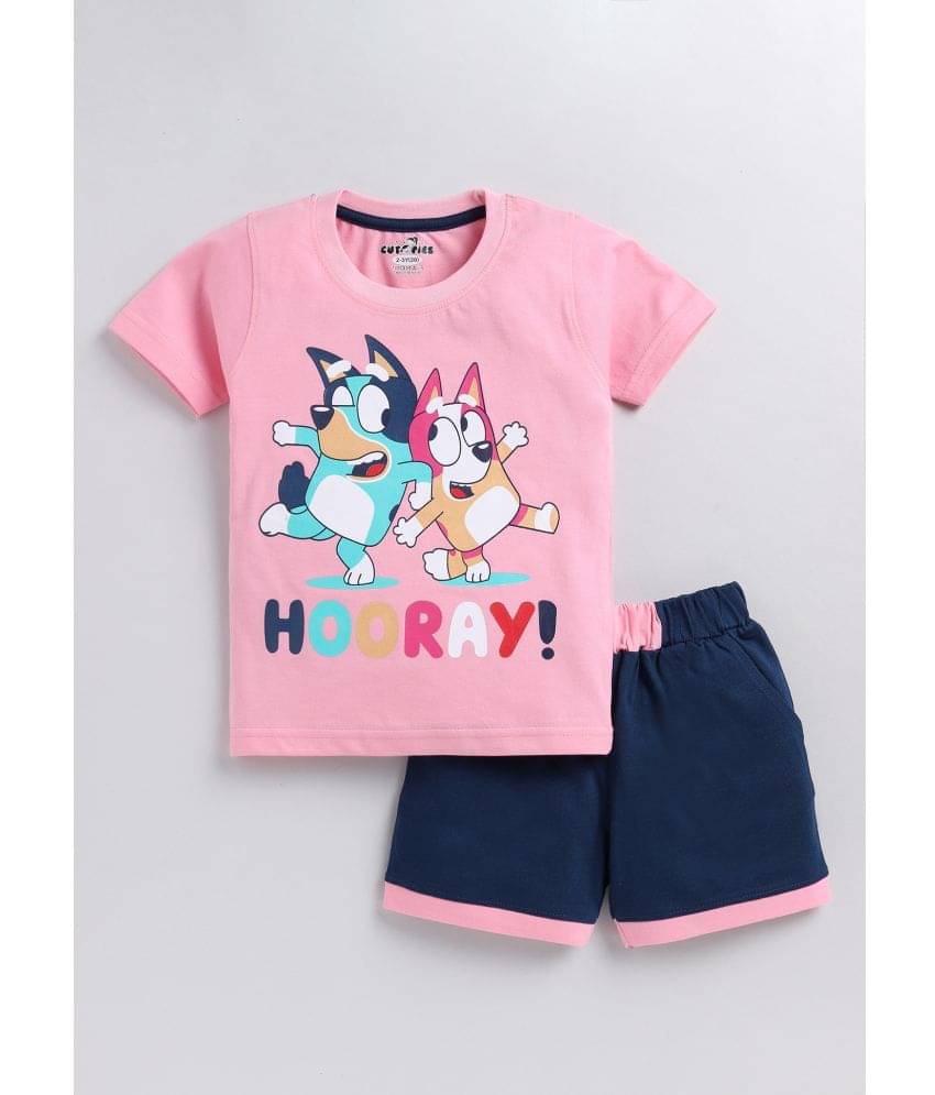     			CUTOPIES Pack of 1 Boys Cotton Blend T-Shirt & Shorts Set ( Pink )