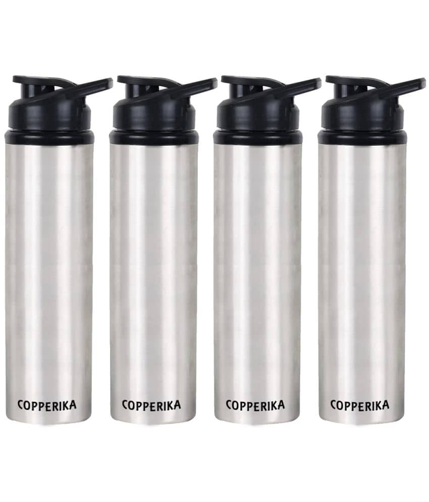 Copperika Prime Stainless Steel Water Bottle For Kids & Home Silver Fridge Water Bottle 1000ml mL ( Set of 4 )