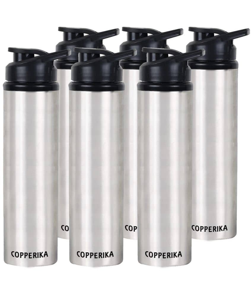 Copperika Prime Stainless Steel Water Bottle for Kids & Home Silver Fridge Water Bottle 1000ml mL ( Set of 6 )