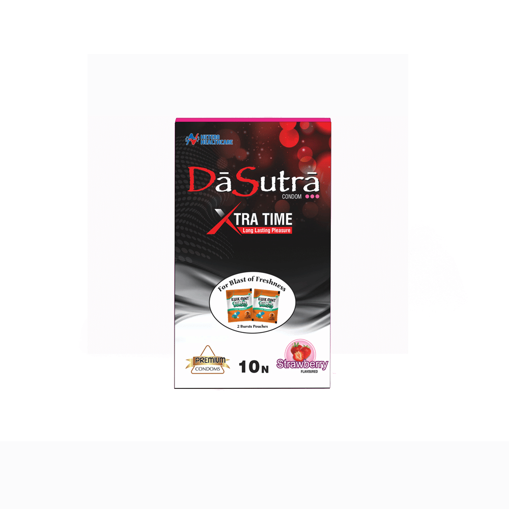 DaSutra Xtra Time Long Lasting Pleasure Strawberry Flavor Condoms Ribbed-Dotted-Contour - 20 Pieces (Pack of 2) DaSutra Xtra Time Long Lasting Pleasure Strawberry Flavor Condoms Ribbed-Dotted-Contour - 20 Pieces (Pack of 2)