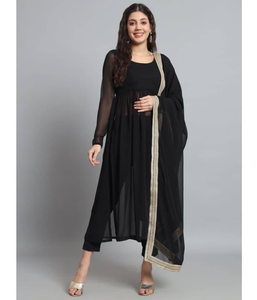 Fab Fashion Black Anarkali Georgette Women's Stitched Ethnic Gown ( Pack of 1 ) - Unstitched Fabrics | Buy online on ZillyBuy