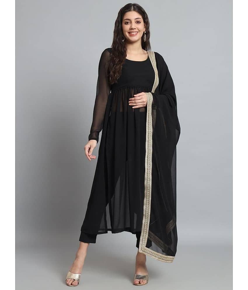 Fab Fashion Black Anarkali Georgette Women's Stitched Ethnic Gown ( Pack of 1 ) - Unstitched Fabrics | Buy online on ZillyBuy
