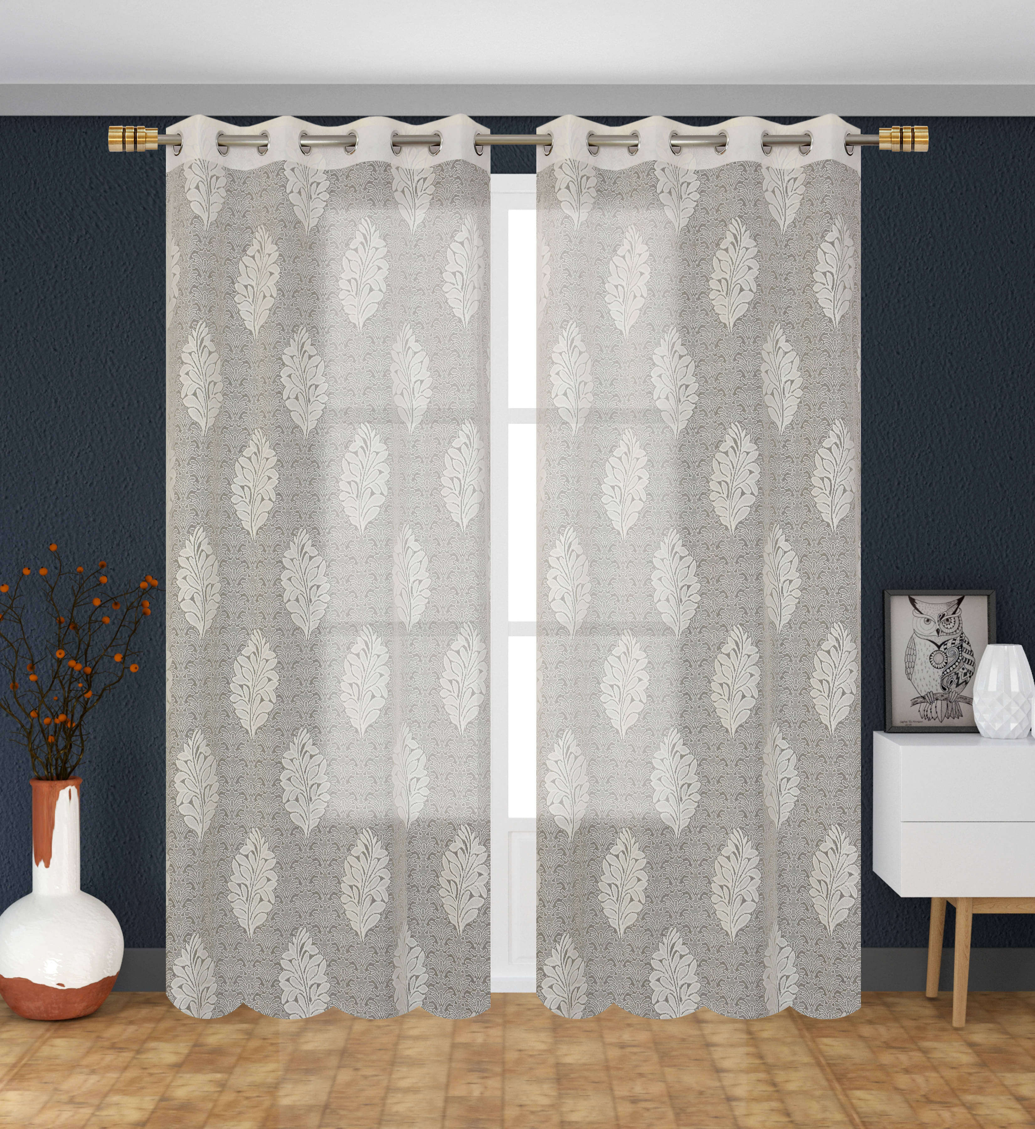 Homefab India Floral Transparent Eyelet Curtain 5 ft ( Pack of 2 ) - Cream Homefab India Floral Transparent Eyelet Curtain 5 ft ( Pack of 2 ) - Cream