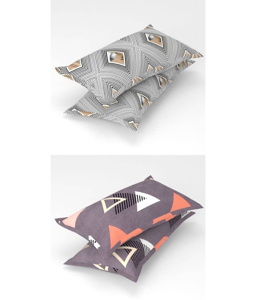 Homefab India - Pack of 4 Microfiber Floral Printed Standard Size Pillow Cover ( 66.04 cm(26) x 43.18 cm(17) ) - Multi-Colour