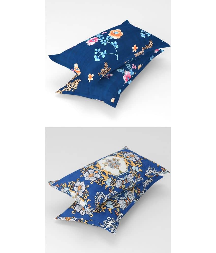 Homefab India - Pack of 4 Microfiber Floral Printed Standard Size Pillow Cover ( 66.04 cm(26) x 43.18 cm(17) ) - Multi-Colour