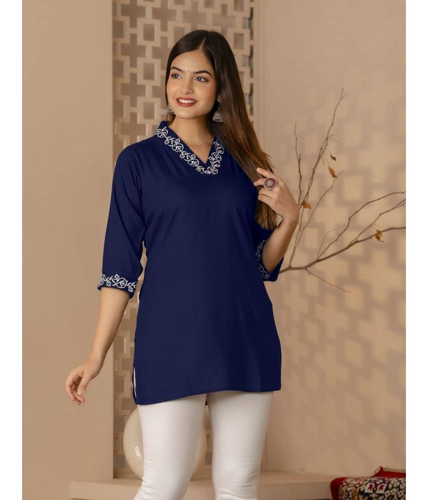 Kapadia Women's Rayon Regular Top ( Blue ) Kapadia Women's Rayon Regular Top ( Blue )
