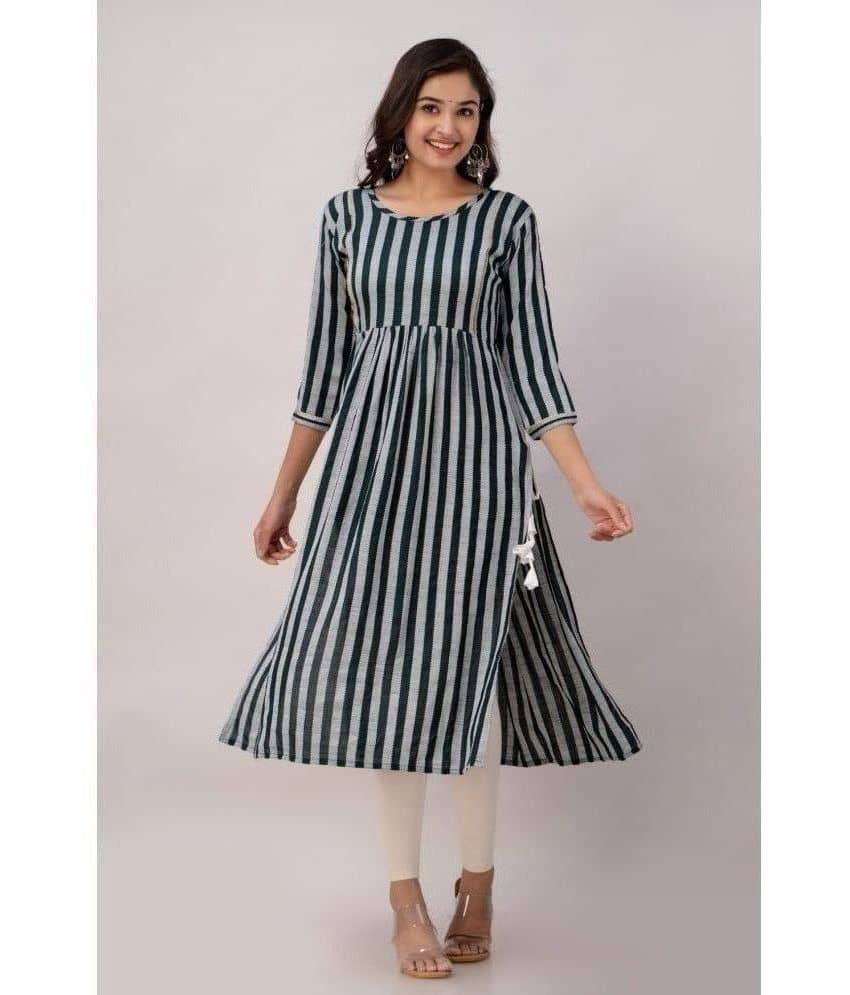 Kapadia Rayon Striped Nayra Women's Kurti - Green ( Pack of 1 ) - Kurtis, Tunics | Buy online on ZillyBuy