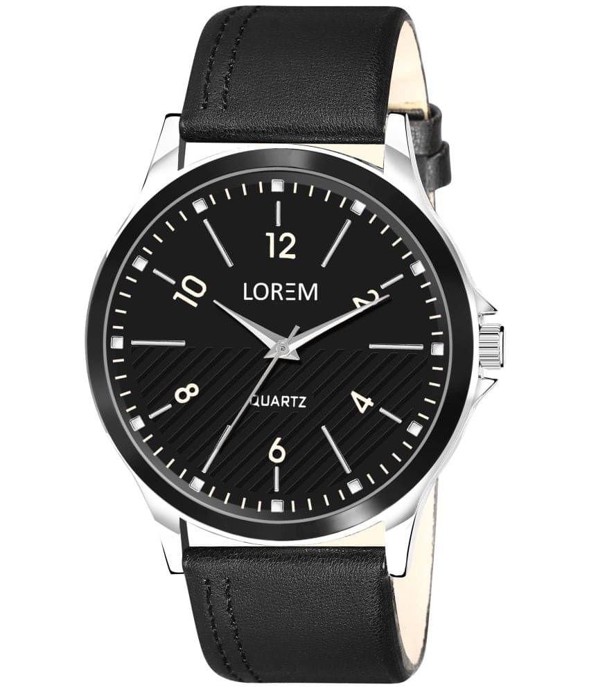     			Lorem Black Leather Analog Men's Watch
