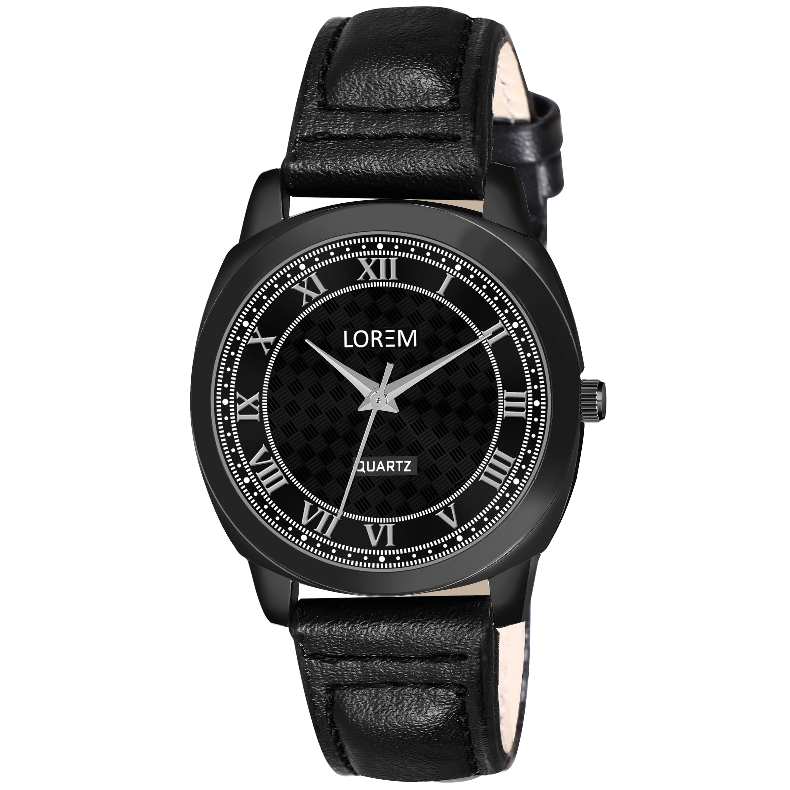     			Lorem Black Leather Analog Womens Watch