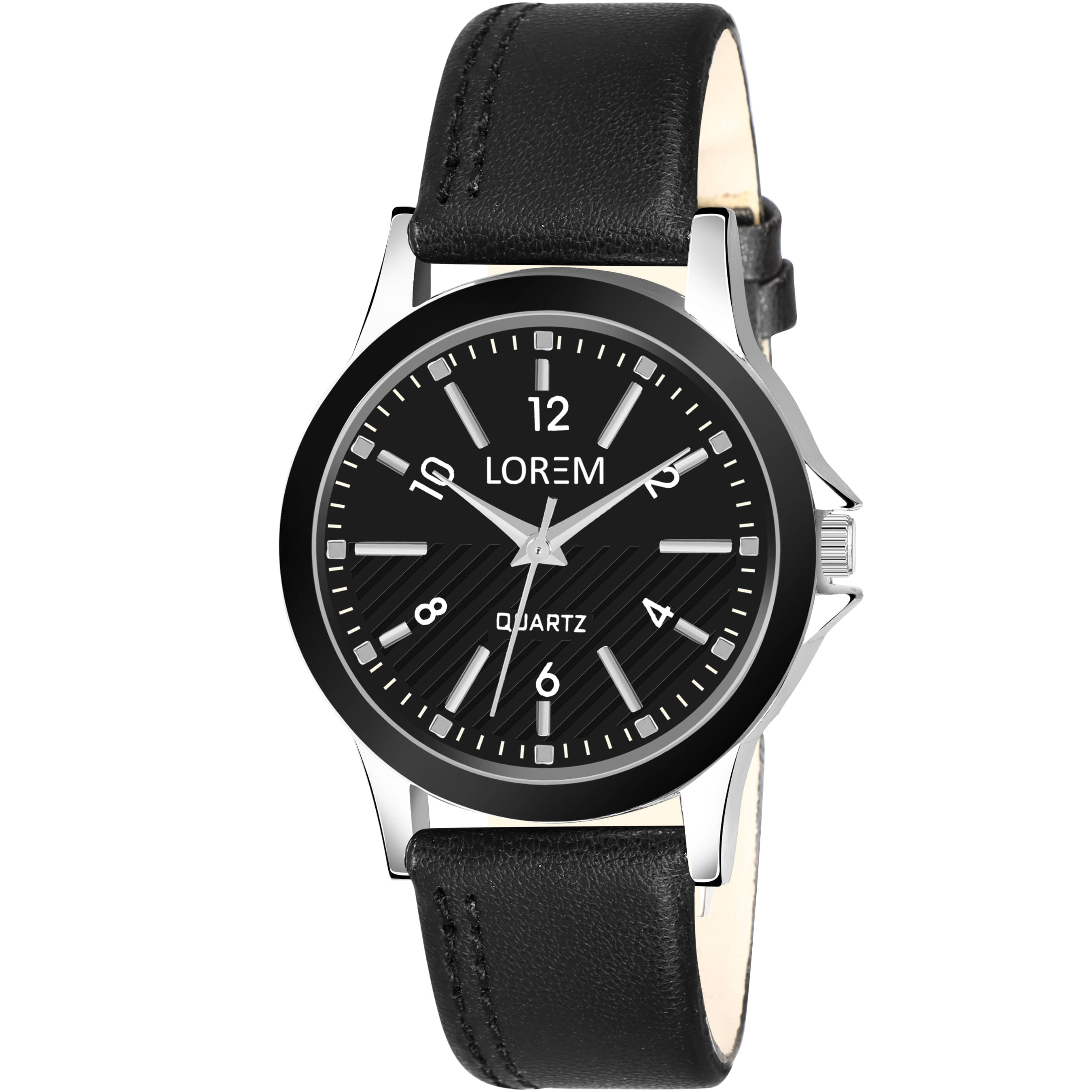     			Lorem Black Leather Analog Womens Watch