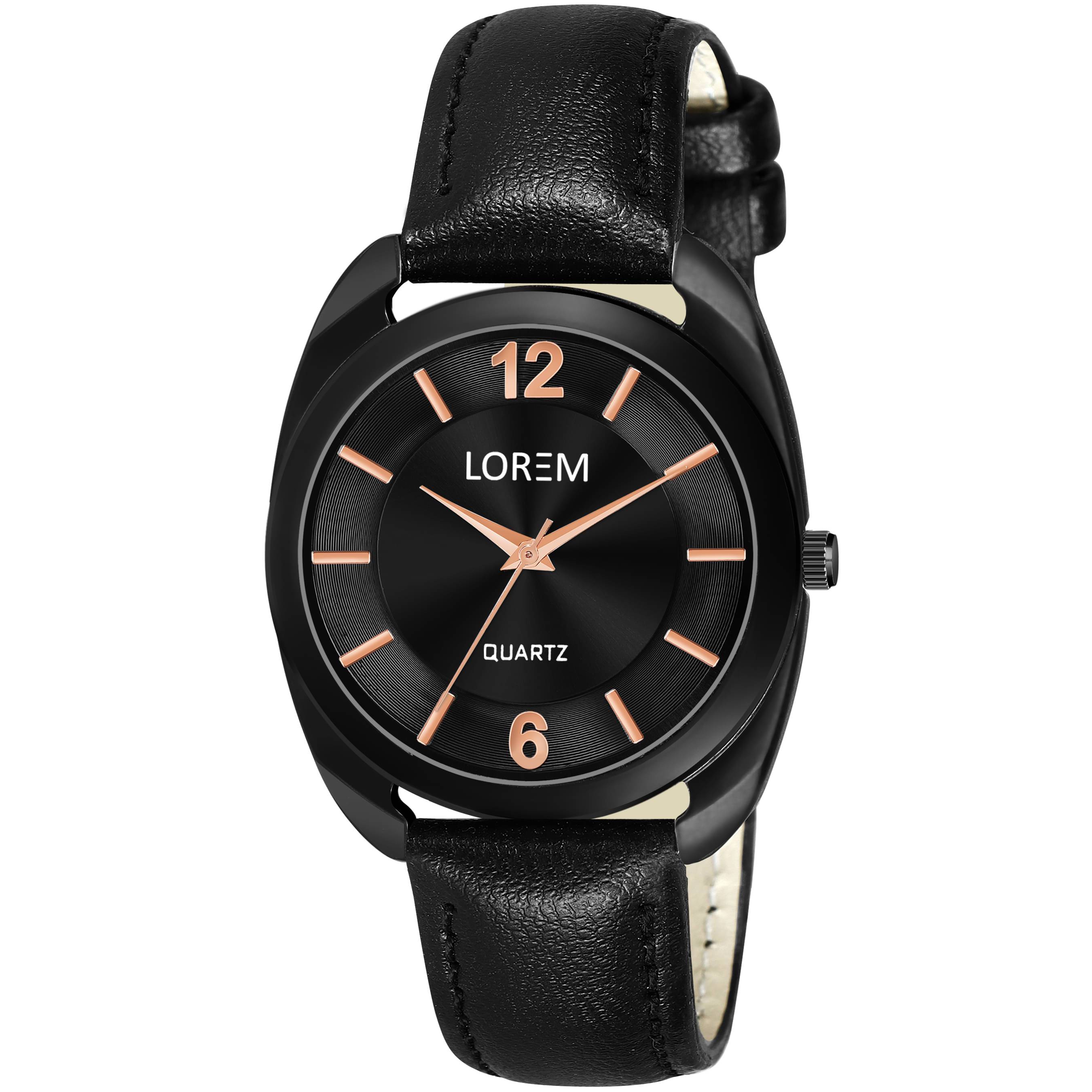     			Lorem Black Leather Analog Womens Watch