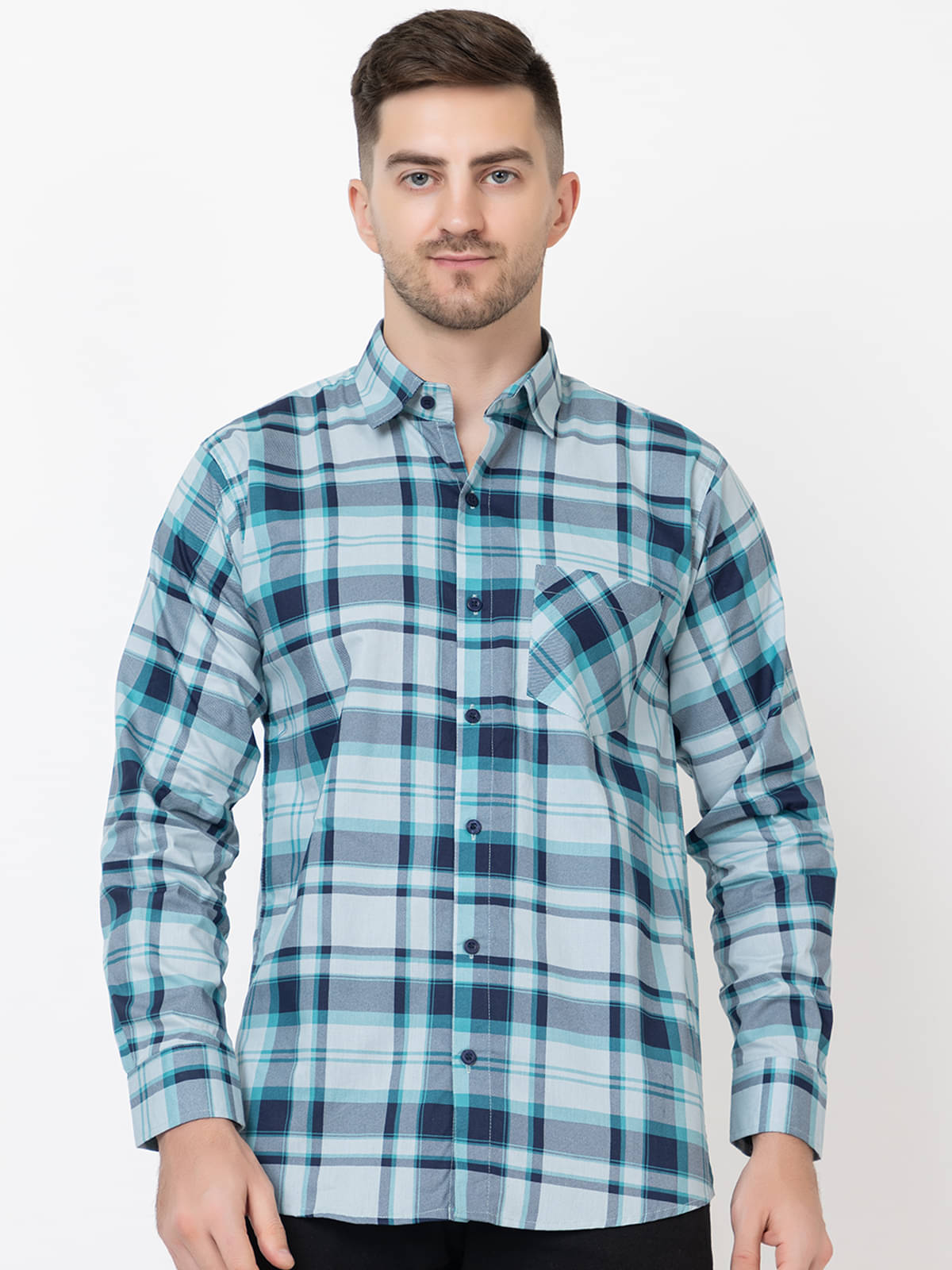 MODERNITY Cotton Blend Regular Fit Checks Full Sleeves Men's Casual Shirt - Blue ( Pack of 1 ) MODERNITY Cotton Blend Regular Fit Checks Full Sleeves Men's Casual Shirt - Blue ( Pack of 1 )