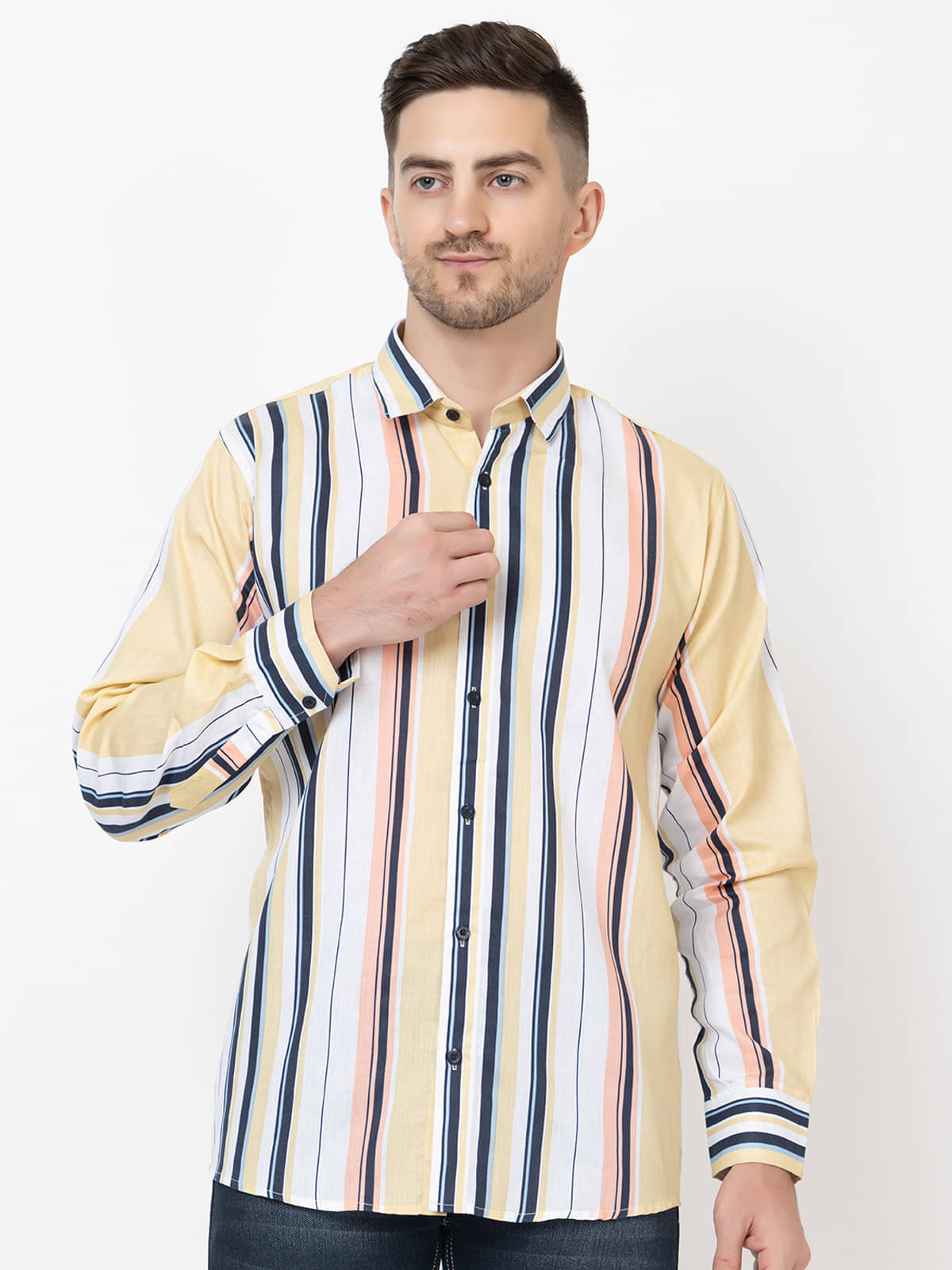     			MODERNITY Cotton Blend Regular Fit Striped Full Sleeves Men's Casual Shirt - Yellow ( Pack of 1 )