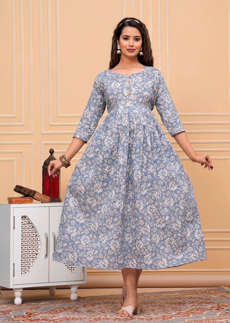 Nevisha Style Silver Cotton Maternity Kurta Single