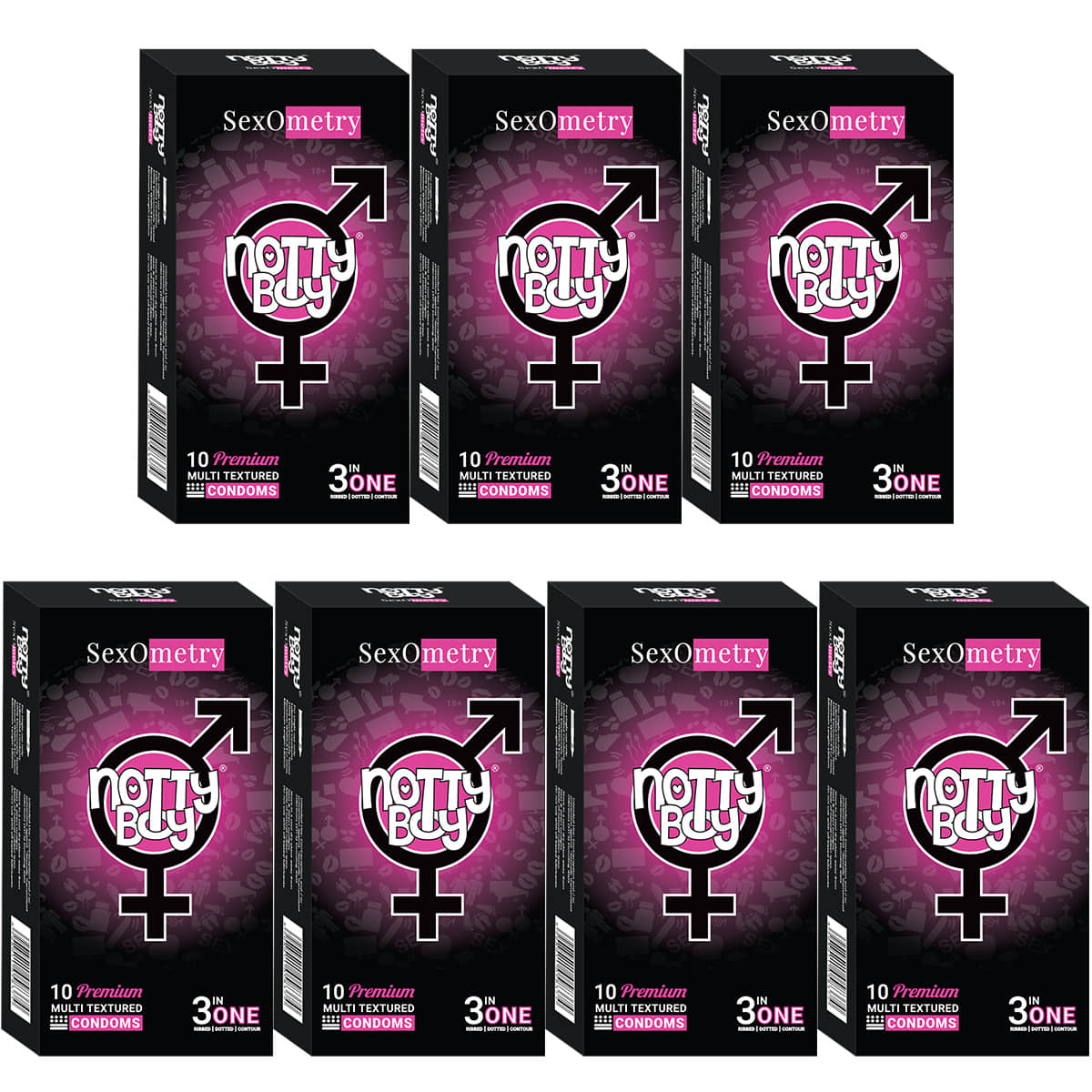 NottyBoy 3 IN 1, Ribbed, Dotted, Contour, Condoms For Men - 70 Units