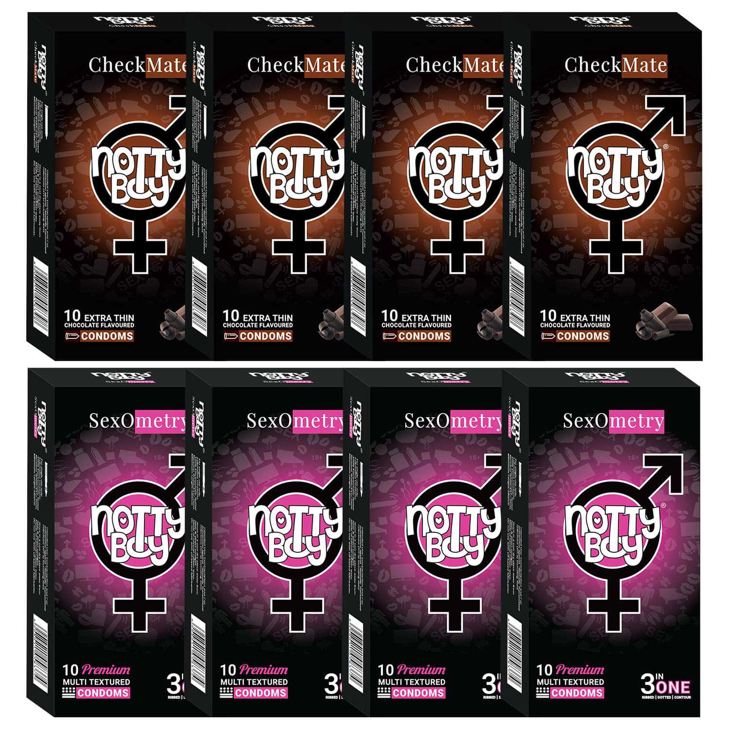NottyBoy 3 IN 1, Ribbed, Dotted, Contour & Ultra Thin, Chocolate Flavoured Condoms - 80 Units NottyBoy 3 IN 1, Ribbed, Dotted, Contour & Ultra Thin, Chocolate Flavoured Condoms - 80 Units