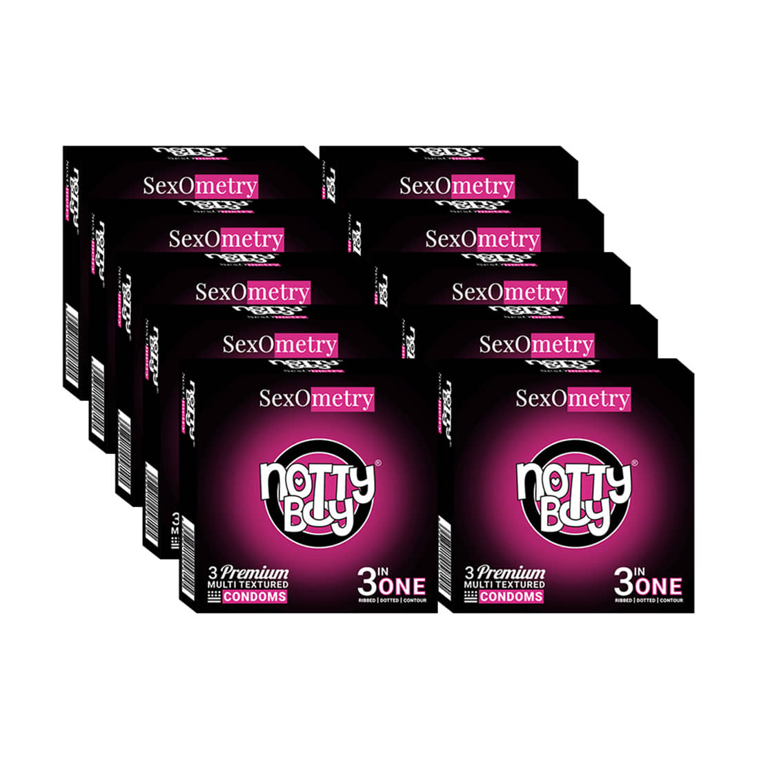 NottyBoy 3-In-One Ribs Dots Contoured Condoms Combo Pack - 30 Pieces