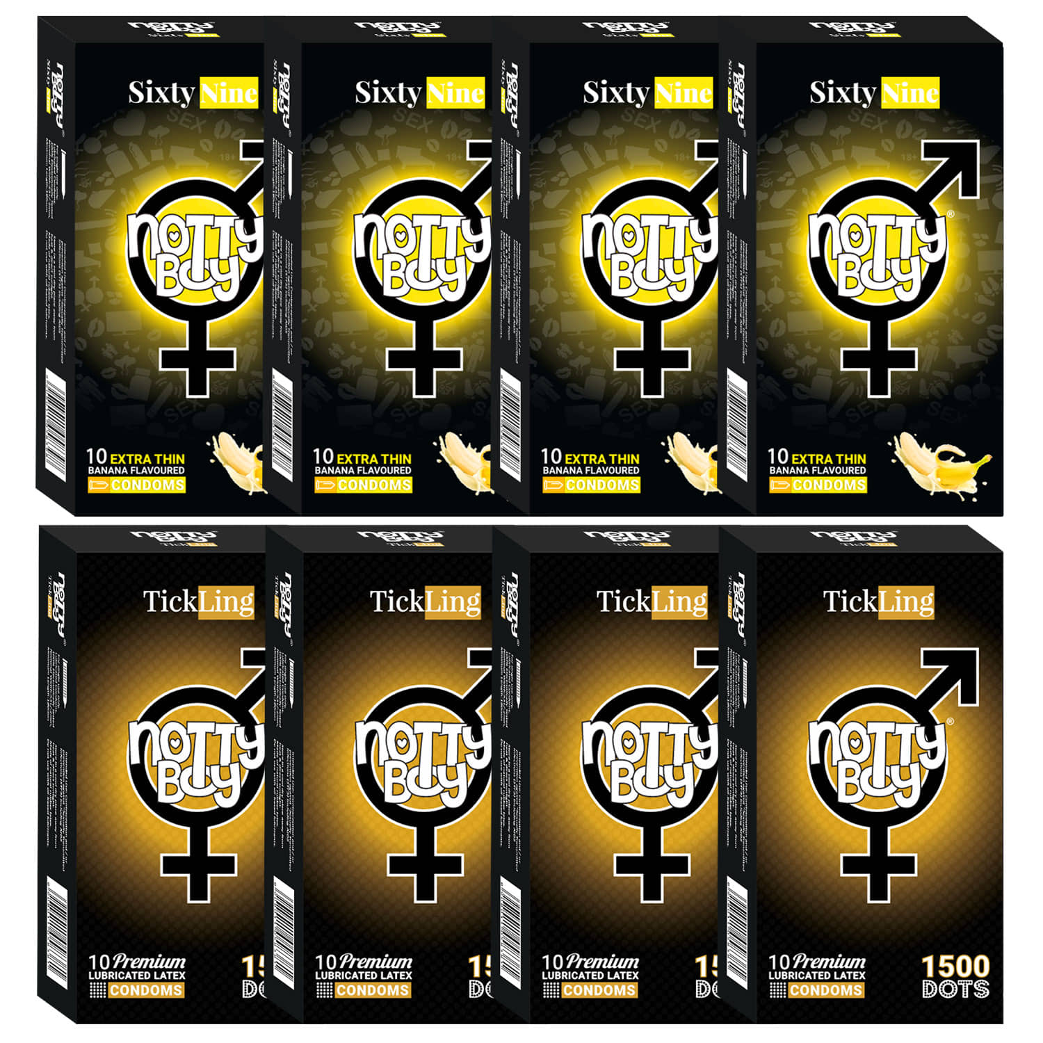 NottyBoy Banana Flavoured, Ultra Thin and 1500 Dots Condoms For Men - 80 Units