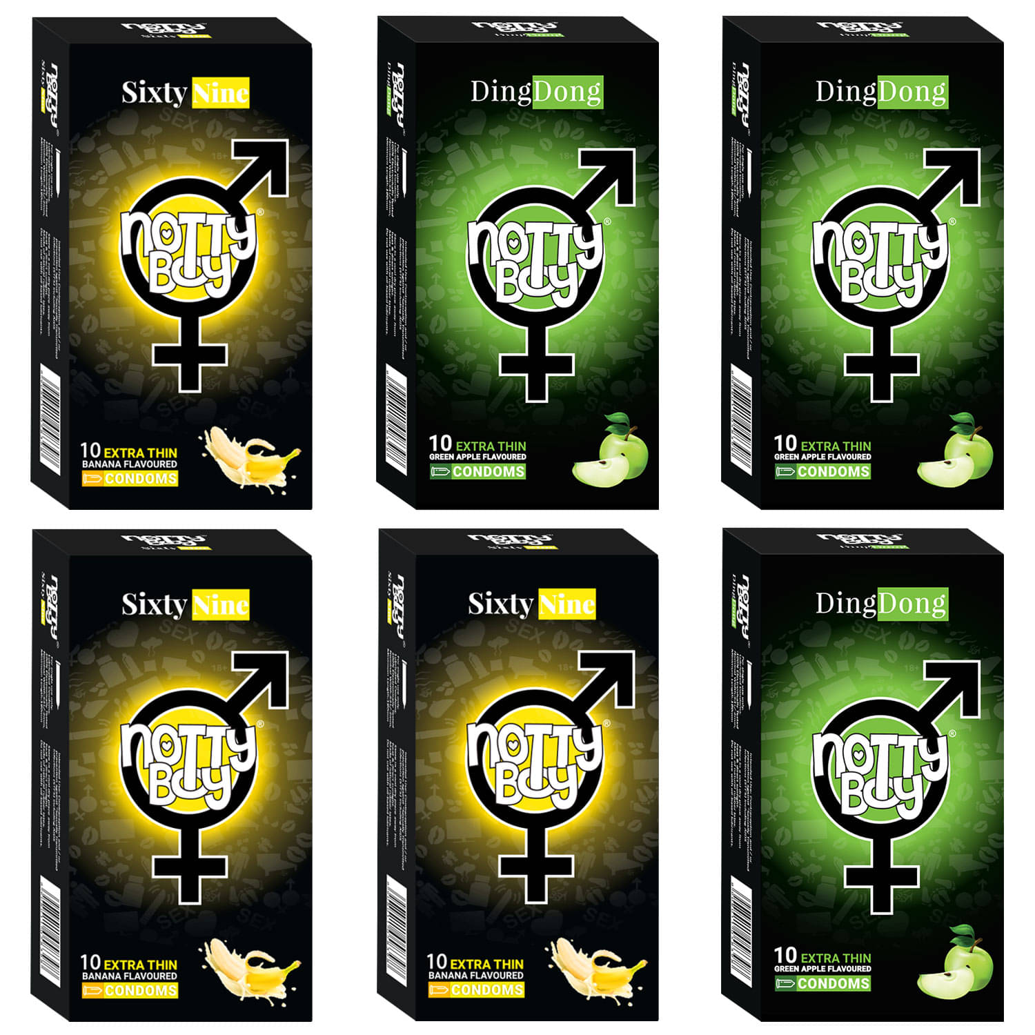 NottyBoy Banana and Fruit Flavour, Ultra Thin Combo Pack Condoms For Men - 60 Units NottyBoy Banana and Fruit Flavour, Ultra Thin Combo Pack Condoms For Men - 60 Units