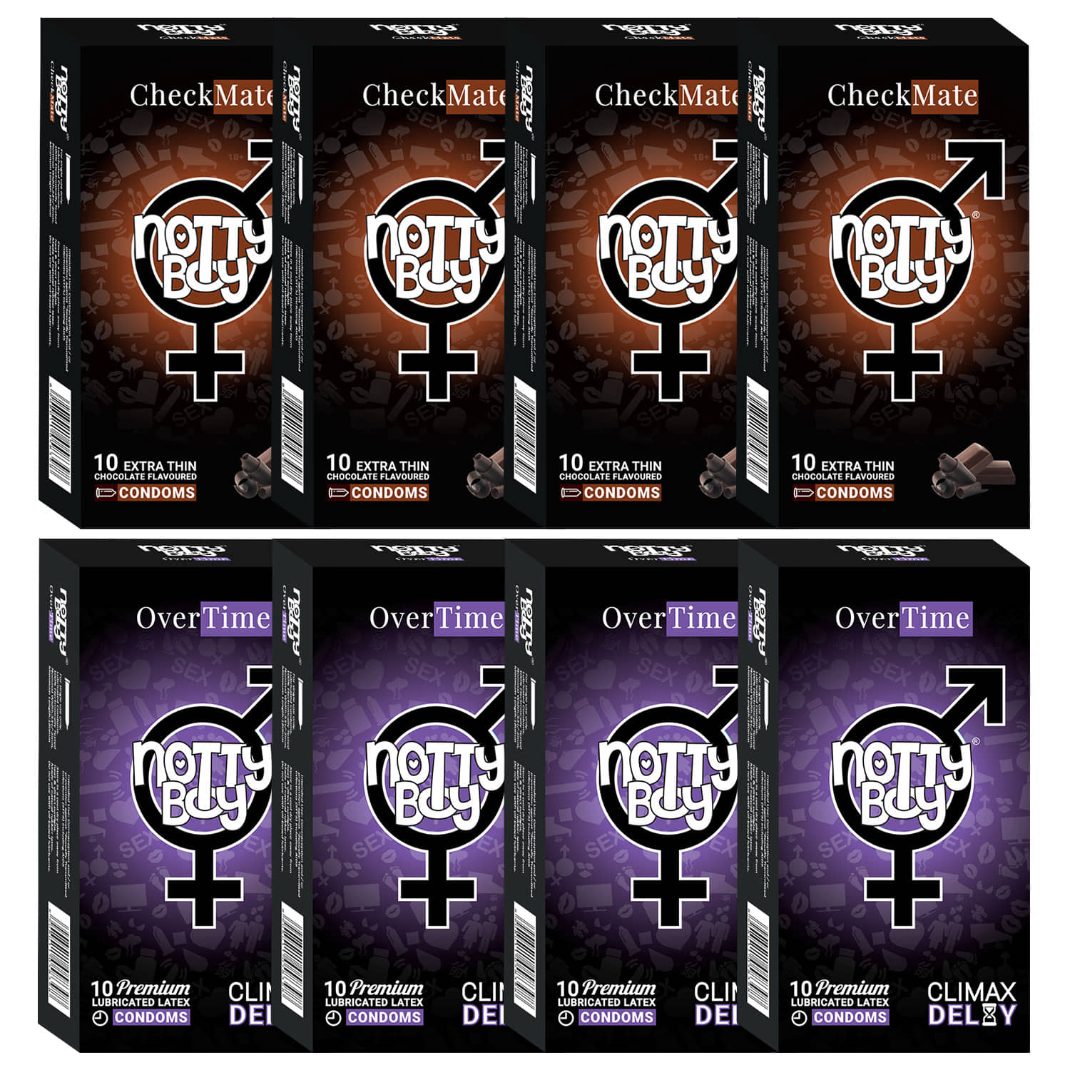 NottyBoy Chocolate Flavoured and Extra Delay Extra Time Condoms - 80 Units