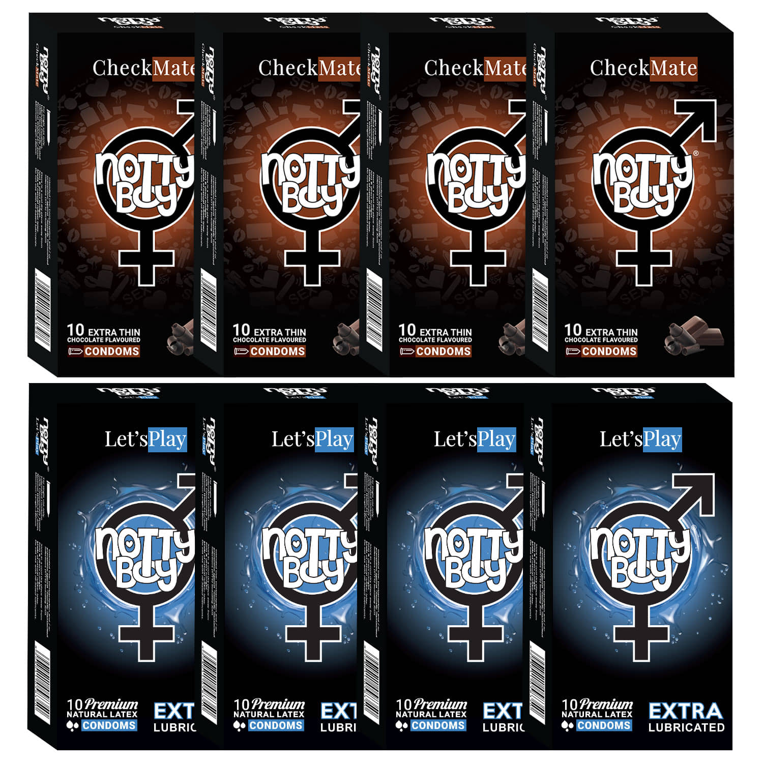 NottyBoy Combo Pack Extra Lubricated and Chocolate Flavoured, Ultra Thin Condoms For Men -  80 Units