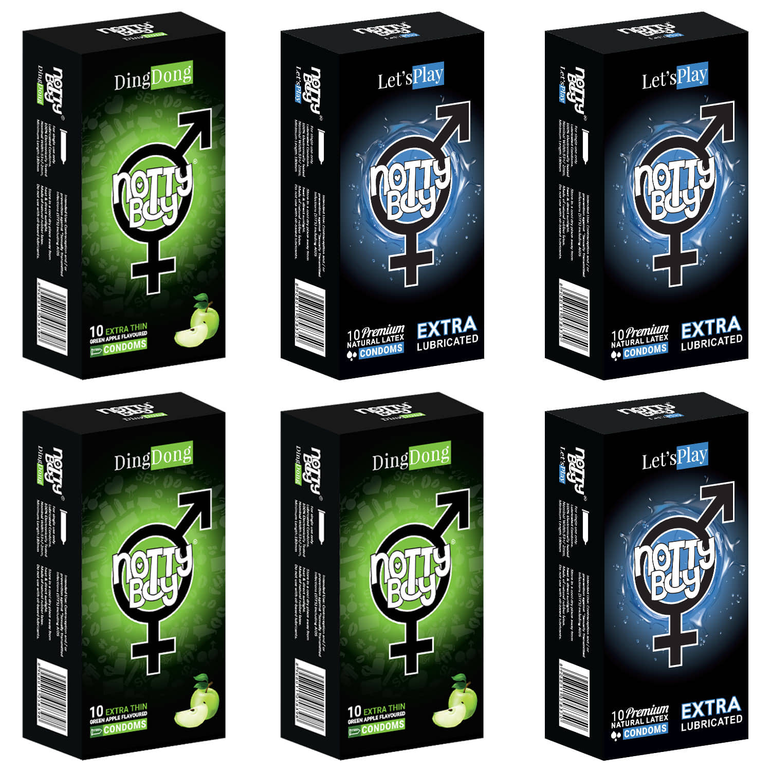 NottyBoy Extra Lubricated and Fruit Flavour, Ultra Thin Combo Pack Condoms - 60 Units